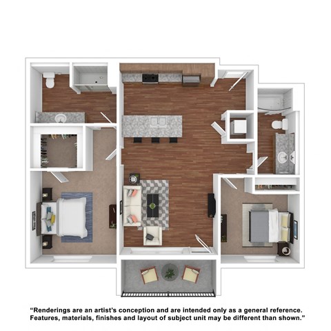 Floor plan for 2 beds, 2 baths, 1119 sqft